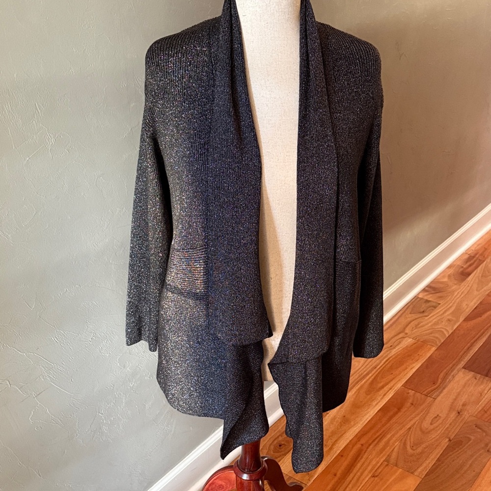 NWT T Tahari Black Iron Lurex Women's Cardigan